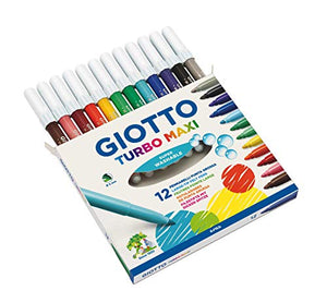 Giotto Turbo Maxi Astuccio Da 12 Pennarelli A Punta Larga, 5 Mm, Super Lavabili, Multicolore, ‎12 Unità (Confezione da 1)