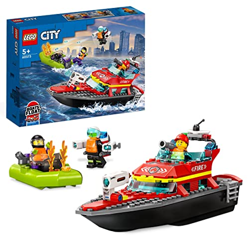 LEGO CITY 60373 La barca di salvataggio dei pompieri, giocattolo galleggiante, jetpack e minifigurine