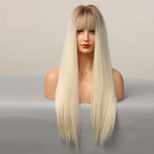 Carica l'immagine nel visualizzatore di Gallery, HAIRCUBE Parrucca lunga diritta, parrucche sintetiche per le donne Parrucche naturali in oro bianco con frangia Parrucche resistenti al calore Cosplay Party Piatto