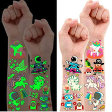 Carica l'immagine nel visualizzatore di Gallery, Leesgel 380 (30 Fogli) Tatuaggi per Bambini Luminosi Temporanei Stile Misti Unicorno/Dinosauro/Sirena/Pirata, Tatuaggio Festa Gadget Compleanno Bambini Fluo Accessori Party