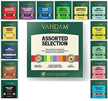 Carica l&#39;immagine nel visualizzatore di Gallery, VAHDAM Migliori assortimenti di tè | 15 diverse bustine di tè assortimenti di campionari confezione regalo Variety Pack | Meglio di tè nero, tè verde, tè Oolong, tè alle erbe e tè Chai | regalo natale