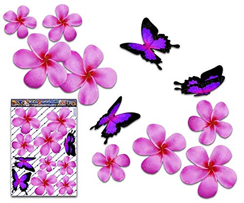 Fiore frangipani plumeria rosa doppio + farfalla grande adesivi auto... - Ilgrandebazar
