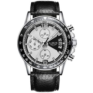 Orologio da Uomo,LIGE Impermeabile Cronografo Cinturino in Argento Bianco - Ilgrandebazar