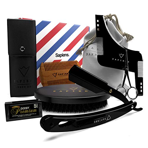 Set Barba Uomo di Sapiens : Brosse + Peigne + Pochoir + Shavette + Ciseaux - Ilgrandebazar