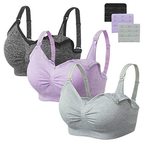 HBselect 3 PCS Reggiseno Allattamento con Estensione Nero, Grigio, Viola