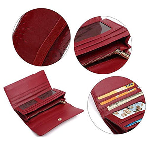 Portafoglio Pelle Donna, OURBAG Portafogli Donna Grandi, Bloccaggio Rosso