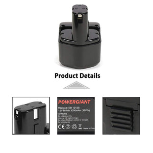 POWERGIANT 12V 3.0Ah Ni-Mh Batteria per Hitachi 3.0AH EB1214S, Nero