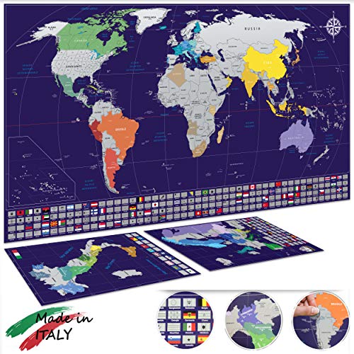 Cartlab poster mappa del mondo + Italia da grattare con bandiere