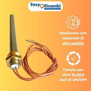 Easyricambi - Candeletta Accensione Stufa Pellet 280W, Diametro 9,9mm e Lunghezza 140mm (150mm Totali) Filettatura 3/8" Gas, Resistenza per Riscaldamento Rapido, Ricambio per Modelli Adler, Piazzetta