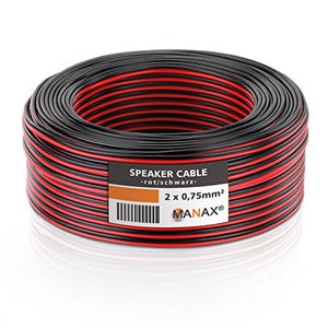MANAX – Cavo per altoparlante Box cavo 2 x 30m 0,75mm² - 2 Ringe, rosso/nero