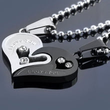 Carica l&#39;immagine nel visualizzatore di Gallery, Zysta Collana Set Pendente a Forma di Cuore Diviso Spezzato in Due Nero