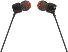 Carica l'immagine nel visualizzatore di Gallery, JBL T110 Cuffie In Ear con Microfono, Cavo Piatto Antigroviglio, Comando a un pulsante, JBL Pure Bass Sound, Nero