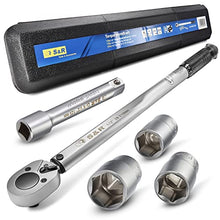 Carica l&#39;immagine nel visualizzatore di Gallery, S&amp;R Chiave Dinamometrica 1/2 &#39; 47.5 cm (28-210 Nm) Professionale Auto Moto con Prolunga 12.5 cm + 3 Bussole (17, 19, 21 mm). Chiave Professionale a Cricchetto Reversibile