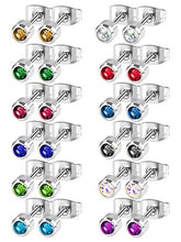 Carica l&#39;immagine nel visualizzatore di Gallery, 12 Paia Orecchino a Bottone in Acciaio Inossidabile Zirconia Piercing ad... - Ilgrandebazar
