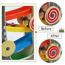 Carica l'immagine nel visualizzatore di Gallery, Nuheby Pista in Legno per Macchinine con 4 Auto da Corsa 4 Rampa Giocattolo...