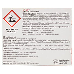 Vape Diffusore Elettrico Con Filo Contro Zanzare comuni e tigre, Durata 12 Ore, Con 10 Piastrine incluse - 180 Gr