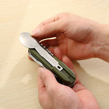Carica l'immagine nel visualizzatore di Gallery, Set di posate da campeggio in acciaio inox pieghevole e portatile con...