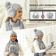 Carica l'immagine nel visualizzatore di Gallery, Niwicee Sciarpa Donna Invernale Cappelli Guanti Calze Set Guanti Touch Screen Invernali Winter Set Caldo Berretti Sciarpa Regalo Di Natale Plush Paraorecchie Per All'Aperto-Grigio-