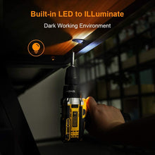 Carica l'immagine nel visualizzatore di Gallery, Avvitatore Batteria 12V/3A,JayLene trapano avvitatore con Trapano a Percussione modalità operativa,2x1500 mAh Batterie，Luce dà lavoro a LED，59 Accessori Inclusi per DIY Pareti in Legno di Cemento
