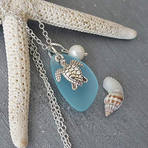 Realizzato a mano in Hawaii, baia turchese collana di vetro blu del mare, il...