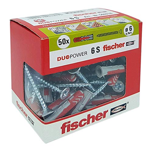 Fischer 50 Tasselli Duopower con Vite, 6 x 30 mm, per Muro pieno, 6 x 30 mm - Ilgrandebazar