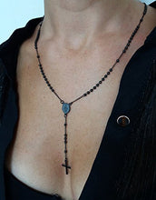 Carica l&#39;immagine nel visualizzatore di Gallery, SAGA GIOIELLI COLLANA ROSARIO UOMO DONNA NERO ACCIAIO INOSSIDABILE...