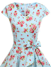 Carica l'immagine nel visualizzatore di Gallery, Gardenwed Annata 1950 retrò Rockabilly Polka Vestito da M, Blue Little Flower