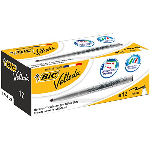 BIC Velleda 1741 Pennarelli Per Lavagna Bianca Con Punta Media Tonda - Nero - Ilgrandebazar