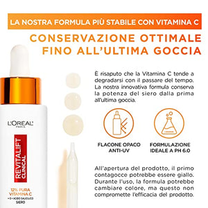 L'Oréal Paris Siero Viso 12% Pura Vitamina C, Per Pelle Più Luminosa e Pori Meno Visibili, Revitalift Clinical, 30 ml