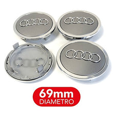 Carica l&#39;immagine nel visualizzatore di Gallery, 4 Tappi Coprimozzo compatibile per AUDI 69mm A3 A4 A5 A6 A7 TT Q3 Q5 Q7...