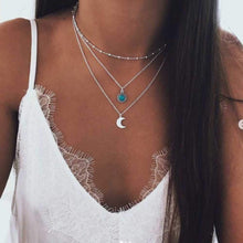 Carica l'immagine nel visualizzatore di Gallery, Collana da donna multistrato con pendente Jovono Bohemia con pendente con collana in pietra di luna e pietre blu per donna