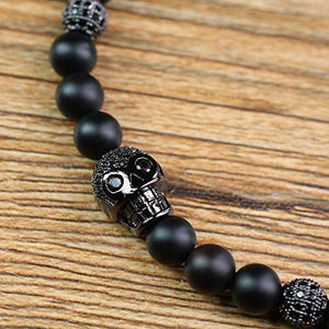 COAI Set Due Bracciali da Uomo in Onice Opaca e Amuleto Teschio, Bracciali...