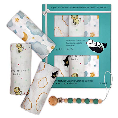 Mussole Neonato Bamboo 100% Biologico, 3 Copertine In Mussola, 120x120,...