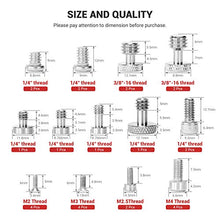 Carica l&#39;immagine nel visualizzatore di Gallery, SMALLRIG Camera Screws Viti per Telecamera, Set di (1/4, 3/8, M2, M2.5,...