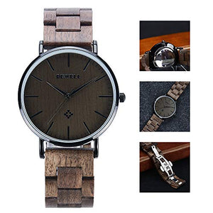 BEWELL Orologio in Legno Unisex Analogico Al quarzo con Cinturino Uomo Nero - Ilgrandebazar