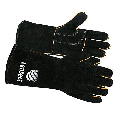 LeaSeek - Guanti in pelle per barbecue, resistenti al calore 14 inches, Black - Ilgrandebazar