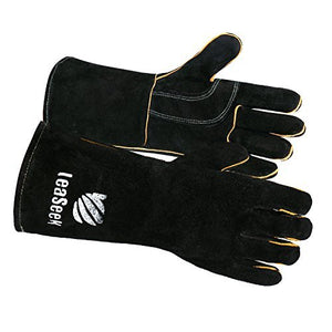 LeaSeek - Guanti in pelle per barbecue, resistenti al calore 14 inches, Black - Ilgrandebazar