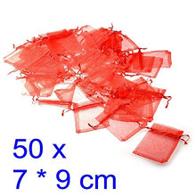 Carica l&#39;immagine nel visualizzatore di Gallery, JZK 50 x Rosso 7x9cm sacchetti coulisse organza portaconfetti - Ilgrandebazar