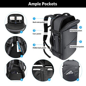 Inateck Zaino Viaggio 40L Uomo e Donna 17 pollici/40 L, Grigio scuro