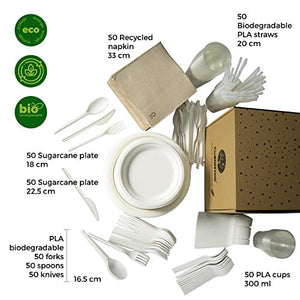 Stoviglie monouso da 400 pezzi per 50 persone. Confezione di 400 Pcs