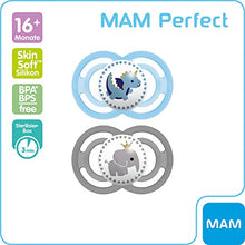 Carica l&#39;immagine nel visualizzatore di Gallery, MAM, Ciuccio anti colica Perfect, in silicone, 16+, confezione doppia, Blu e...