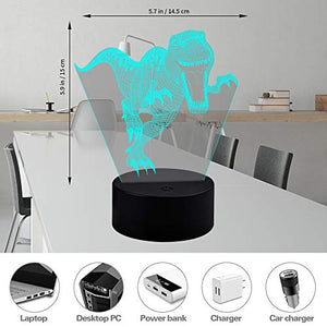 Eala Lampada da Notte a LED 3D a Dinosauro 3 Motivi e 7 Tirannosauro-MY28