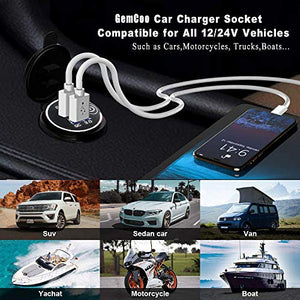 GemCoo QC3.0 Presa USB per Auto Doppio con Interruttore Touch Z- Bianco