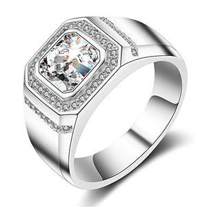 ENYU Uomo Argento Anelli Princess Cubica Zircone Tono -Anniversario di 22 - Ilgrandebazar