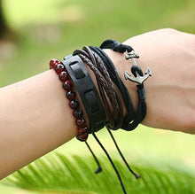Carica l&#39;immagine nel visualizzatore di Gallery, 4PCS Bracciale da Uomo Retrò pelle Braccialetto di perline naturali, VMINE... - Ilgrandebazar