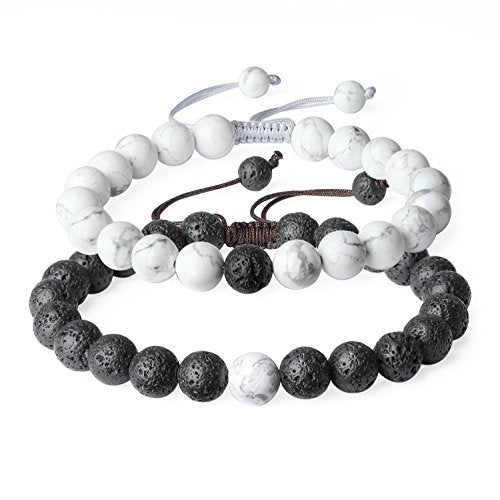 COAI Coppia Bracciali della Distanza per Lui e Per Lei, Alite, Pietra Lavica