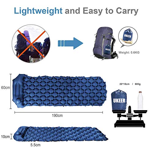 Materassino Gonfiabile Da Campeggio Ultra Leggero - Spessore 10 Cm, Impermeabile, Con Cuscino Integrato - Foto 5