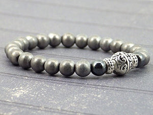 Bracciale per gli uomini in ematite nero e grigio e perle di tibetani - Ilgrandebazar