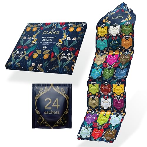 Pukka | Calendario dell'Avvento con tisane biologiche | 24 bustine | Ecologico | Senza cioccolato | Senza lattosio