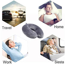 Carica l'immagine nel visualizzatore di Gallery, Cuscino da viaggio - Cuscino di supporto per il collo in memory foam, pacchetto rapido compatto e leggero di lusso per il campeggio, per dormire (grigio)
